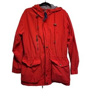 Northern Reflections Parka Jacket Small Red Hood Gingham Lined Vintage Gorpcore